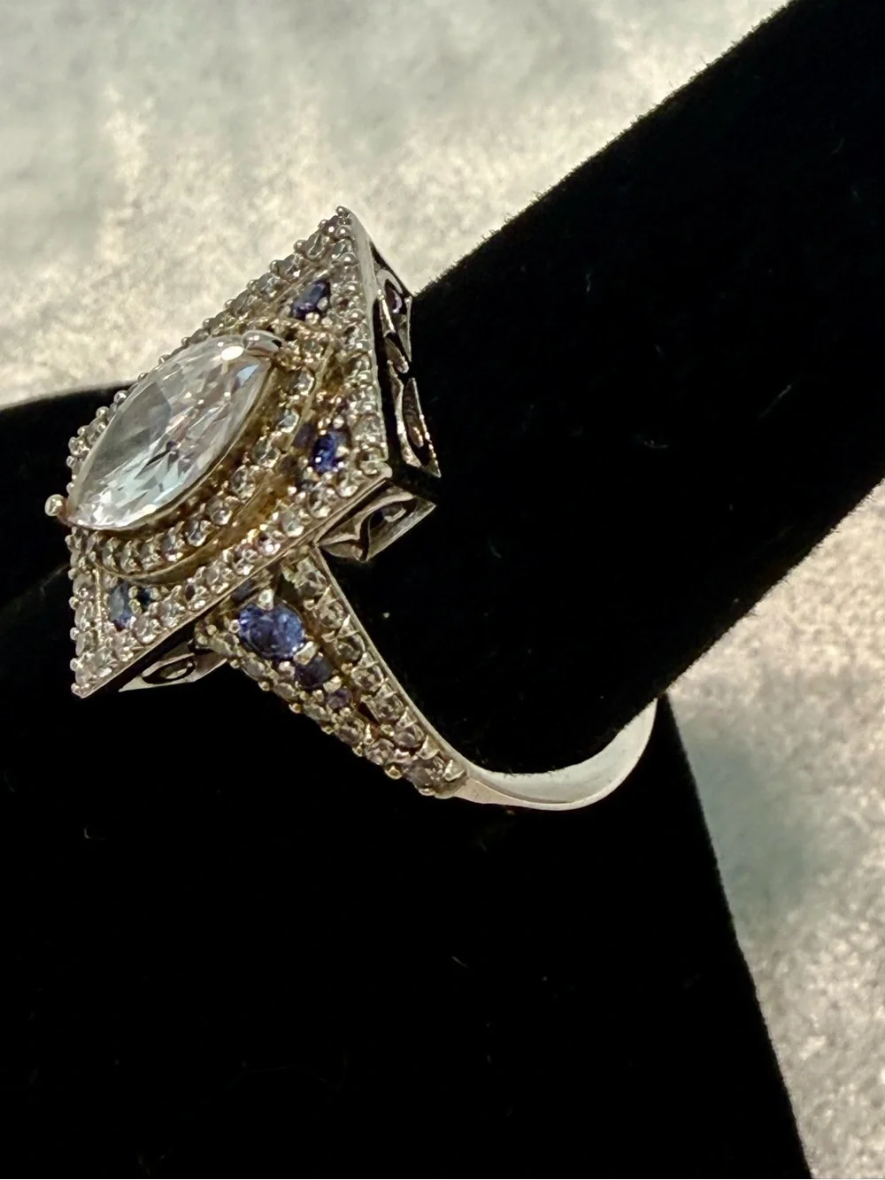 🌸JTV28 - Vanna K - Sterling Silver Marquise Cubic Zirconia & Blue Accent Ring💎🛍️